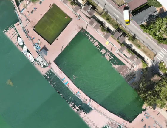 Aerial view of a recreational water facility